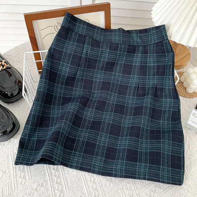 Μοντέρνα γυναικεία καρό φούστα με ψηλή μέση - ρετρό στυλ