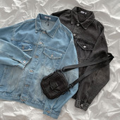 Naiste klassikalise krae ja nööpidega teksajakk