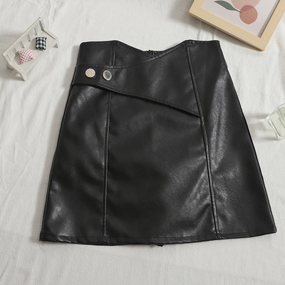 Casual γυναικεία φούστα από οικολογικό δέρμα με ψηλή μέση και κουμπιά