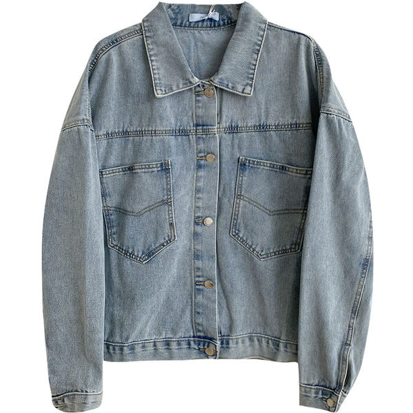 Τζιν μπουφάν με τσέπες και κουμπιά - φαρδύ μοντέλο