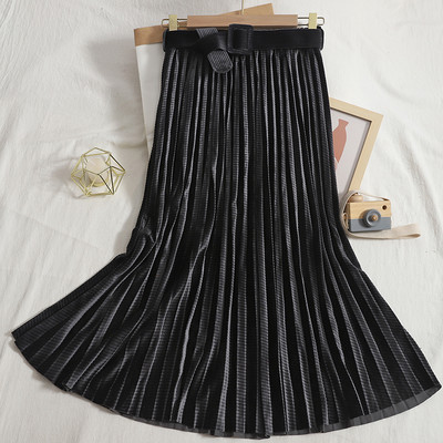 Fusta de dama din catifea plisata cu talie inalta