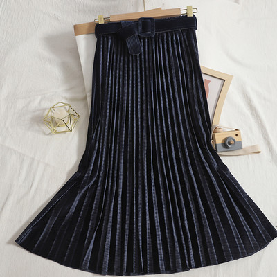 Fusta de dama din catifea plisata cu talie inalta