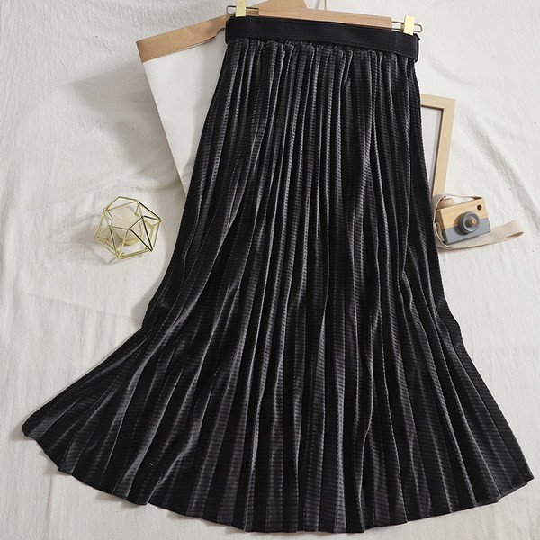 Fusta de dama din catifea plisata cu talie inalta