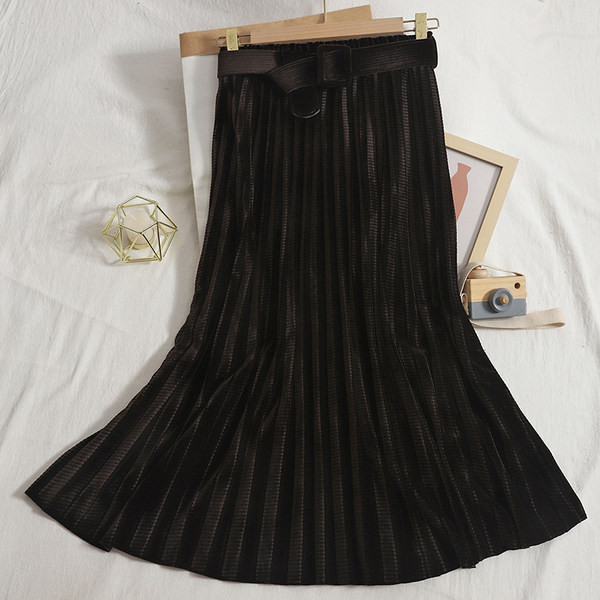 Fusta de dama din catifea plisata cu talie inalta
