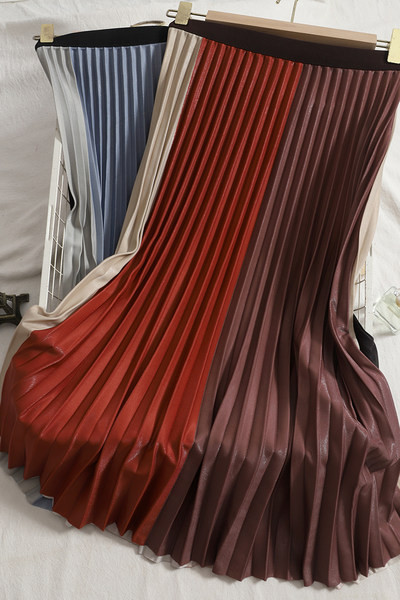 Värviline kõrge vöökohaga naiste plisseeritud seelik