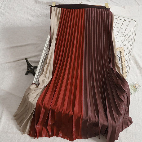 Värviline kõrge vöökohaga naiste plisseeritud seelik