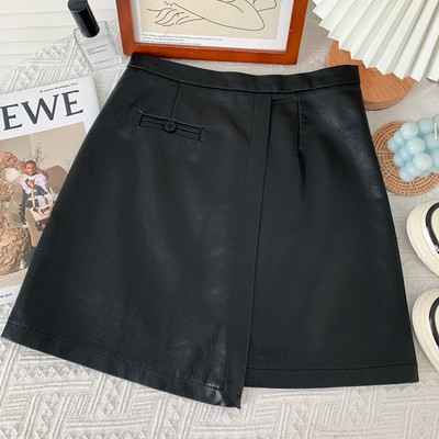 Γυναικεία δερμάτινη έκο φούστα φθινόπωρο-χειμώνα με ψηλή μέση