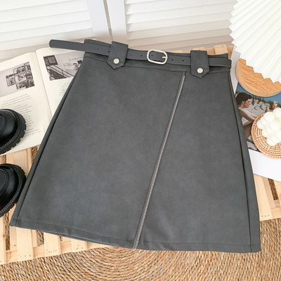 Модерна дамска кожена пола с колан в няколко цвята