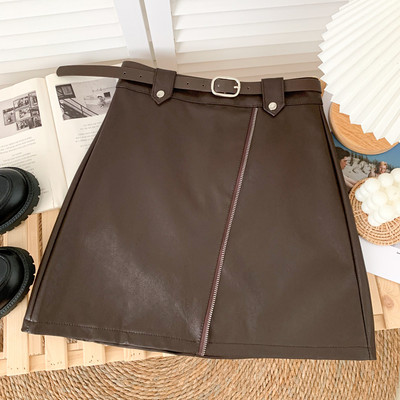 Модерна дамска кожена пола с колан в няколко цвята