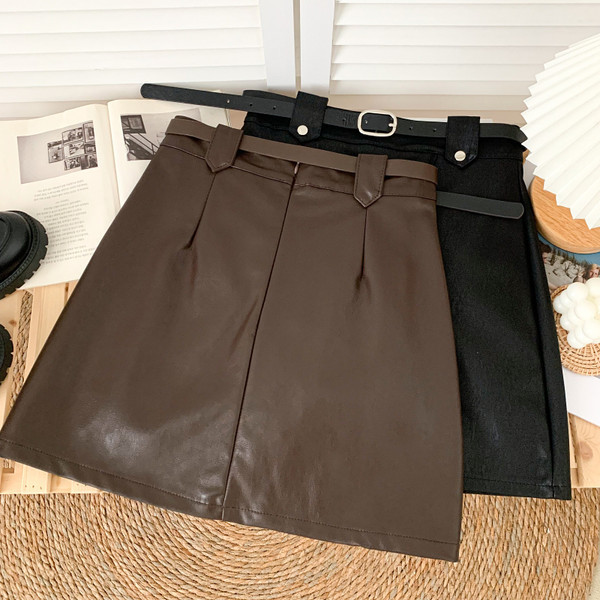 Модерна дамска кожена пола с колан в няколко цвята
