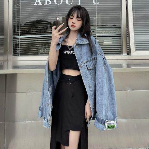 Naiste taskutega teksajakk - lai mudel