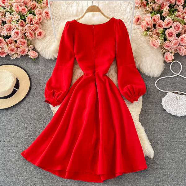 Lihtne mudel pikkade varrukatega naiste kleit seljal lukuga