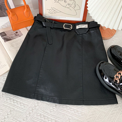 Модерна дамска пола от изкуствена кожа с колан