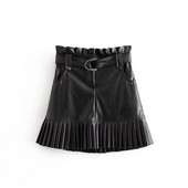 Kratka plisirana suknja sa remenom od eko kože