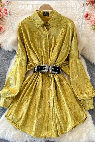 Női ruha klasszikus gallérral és övvel több színben