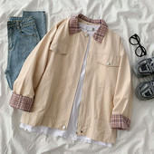 Naiste vabaaja jope ruudulise kraega