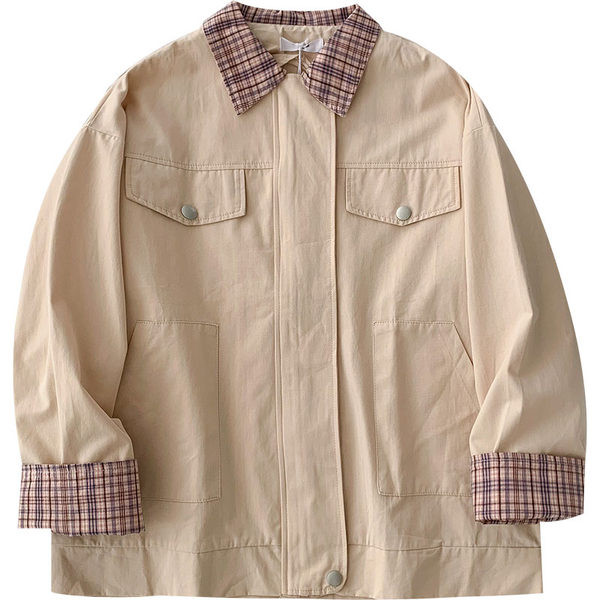 Naiste vabaaja jope ruudulise kraega