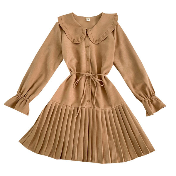 Új modell női ruha gombokkal és lótusz ujjú