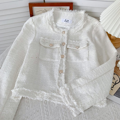 Γυναικείο tweed παλτό με κουμπιά και μακριά μανίκια