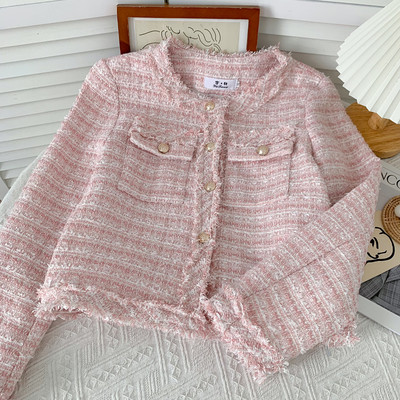 Γυναικείο tweed παλτό με κουμπιά και μακριά μανίκια