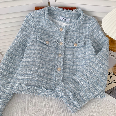 Γυναικείο tweed παλτό με κουμπιά και μακριά μανίκια