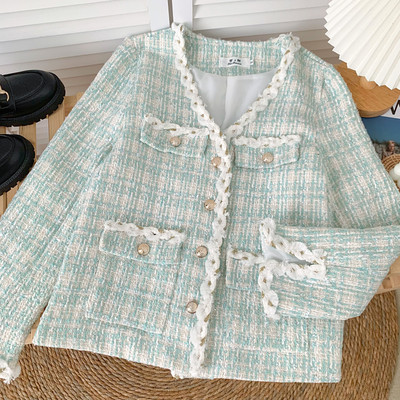 Γυναικείο tweed παλτό με χρυσά κουμπιά