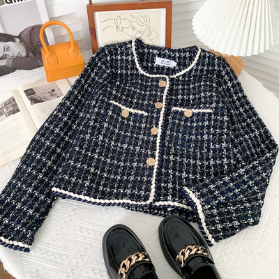 Naiste sügisene nööpidega tviidmantel