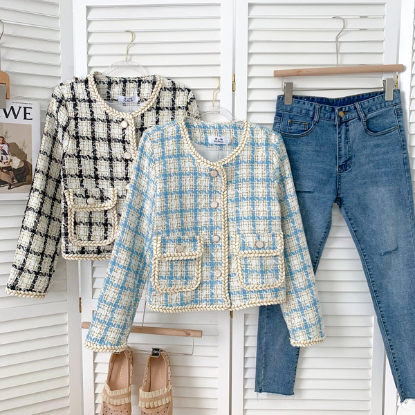 Női kockás tweedkabát