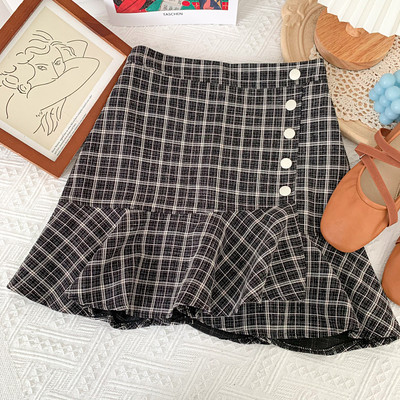 Γυναικεία καρό φούστα με κουμπιά και ψηλή μέση