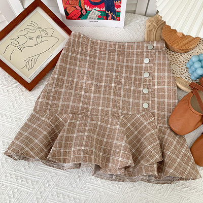 Γυναικεία καρό φούστα με κουμπιά και ψηλή μέση