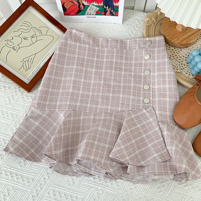 Γυναικεία καρό φούστα με κουμπιά και ψηλή μέση