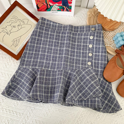 Γυναικεία καρό φούστα με κουμπιά και ψηλή μέση