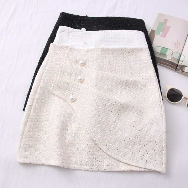 Moodne pärlitega kaunistusega naiste tviidseelik