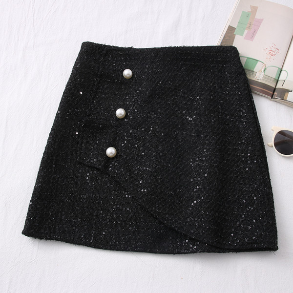 Moodne pärlitega kaunistusega naiste tviidseelik