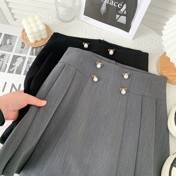 Модерна дамска плисирана пола с перли в три цвята