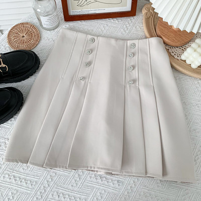 Μοντέρνα γυναικεία πλισέ φούστα με ψηλή μέση και πέτρες