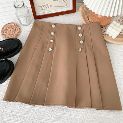 Μοντέρνα γυναικεία πλισέ φούστα με ψηλή μέση και πέτρες