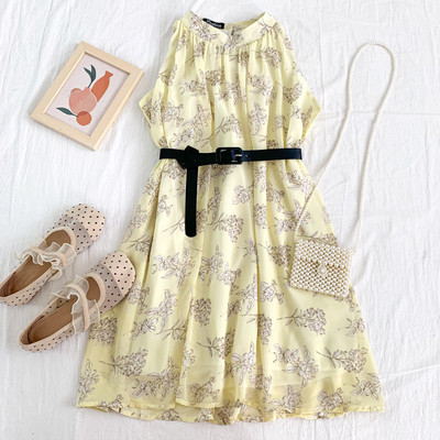 Νέο μοντέλο γυναικείο κομμένο φόρεμα με λουλουδάτο μοτίβο και στρογγυλή λαιμόκοψη