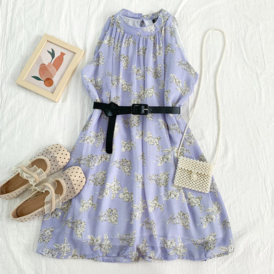 Νέο μοντέλο γυναικείο κομμένο φόρεμα με λουλουδάτο μοτίβο και στρογγυλή λαιμόκοψη