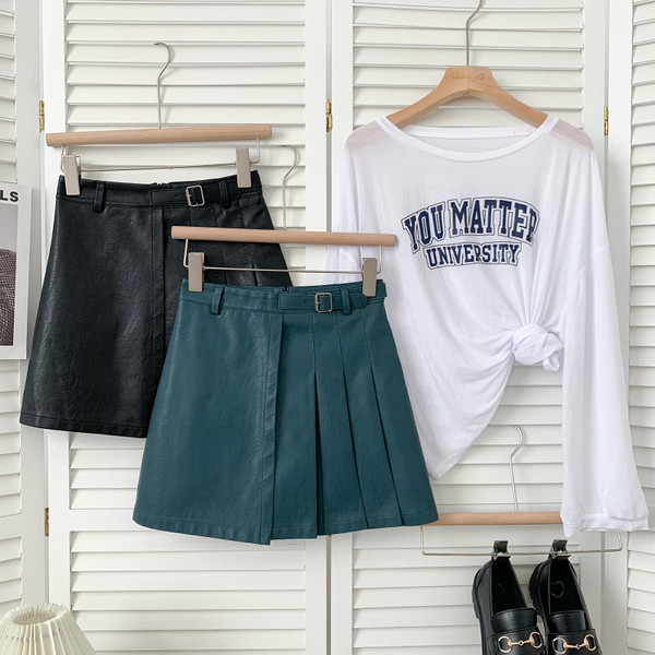 Нов модел дамска къса пола от еко кожа с висока талия