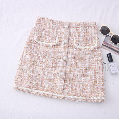 Μοντέρνα γυναικεία φούστα με ψηλή μέση και διακόσμηση με πέρλες