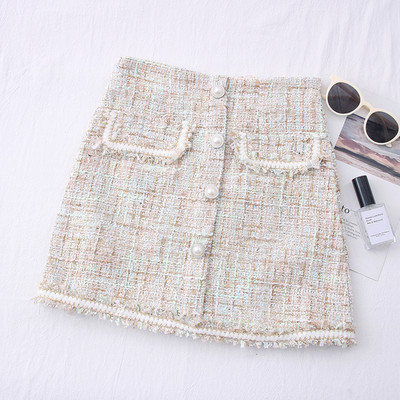 Μοντέρνα γυναικεία φούστα με ψηλή μέση και διακόσμηση με πέρλες