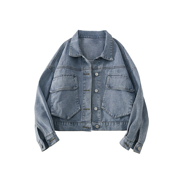 Дамско есенно яке от деним с копчета и джобове