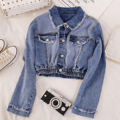 Дамско дънково яке с класическа яка - късо