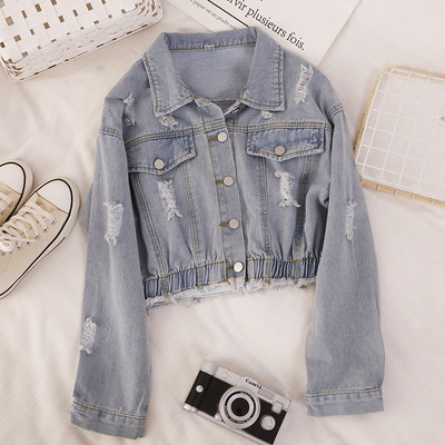 Дамско дънково яке с класическа яка - късо