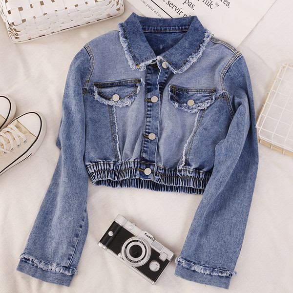 Дамско дънково яке с класическа яка - късо