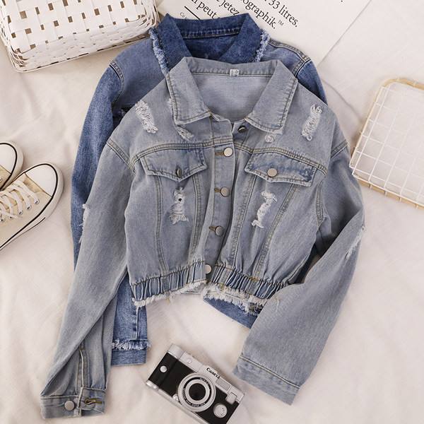 Дамско дънково яке с класическа яка - късо