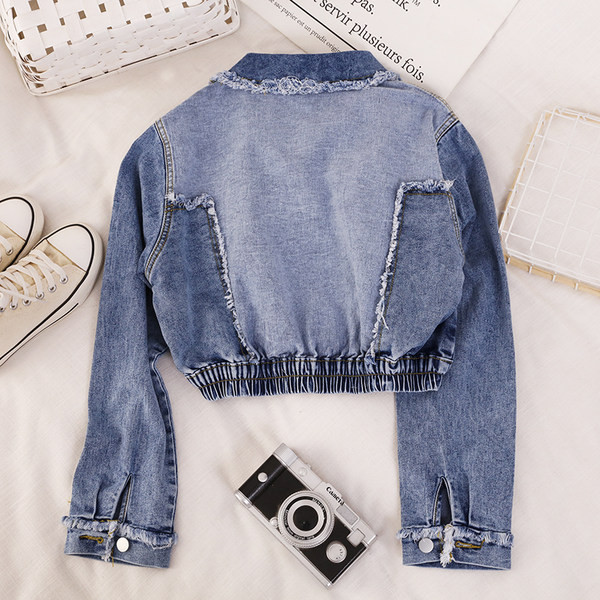 Дамско дънково яке с класическа яка - късо