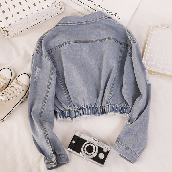 Дамско дънково яке с класическа яка - късо