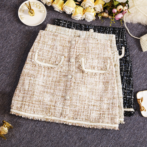 Naiste moodne kõrge vöökoha ja pärlitega seelik